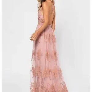 Tobi ANALISE BLUSH PLUNGING FLORAL MAXI DRESS
